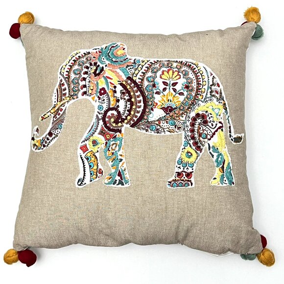 Anthology Elephant Embroidered Duck Down Square Throw Pillow - Picture 1 of 9